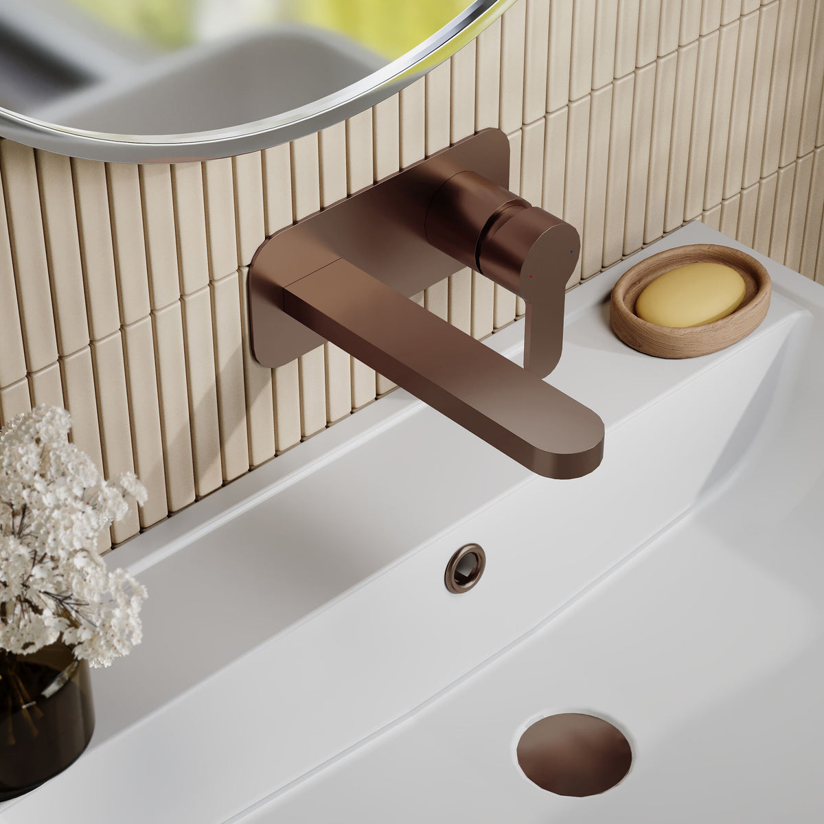 Modern Splash Brushed Bronze Tap Hole Basin Mixer With Plate