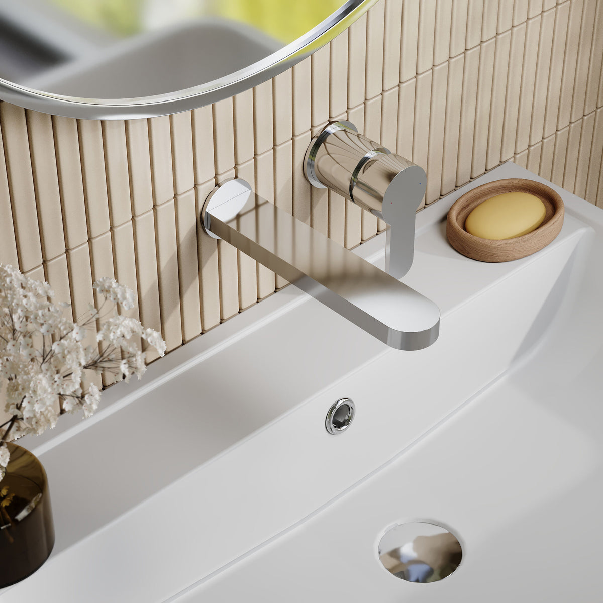 Modern Splash Chrome 2 Tap Hole Wall Mounted Basin Mixer 2 Tap Hole