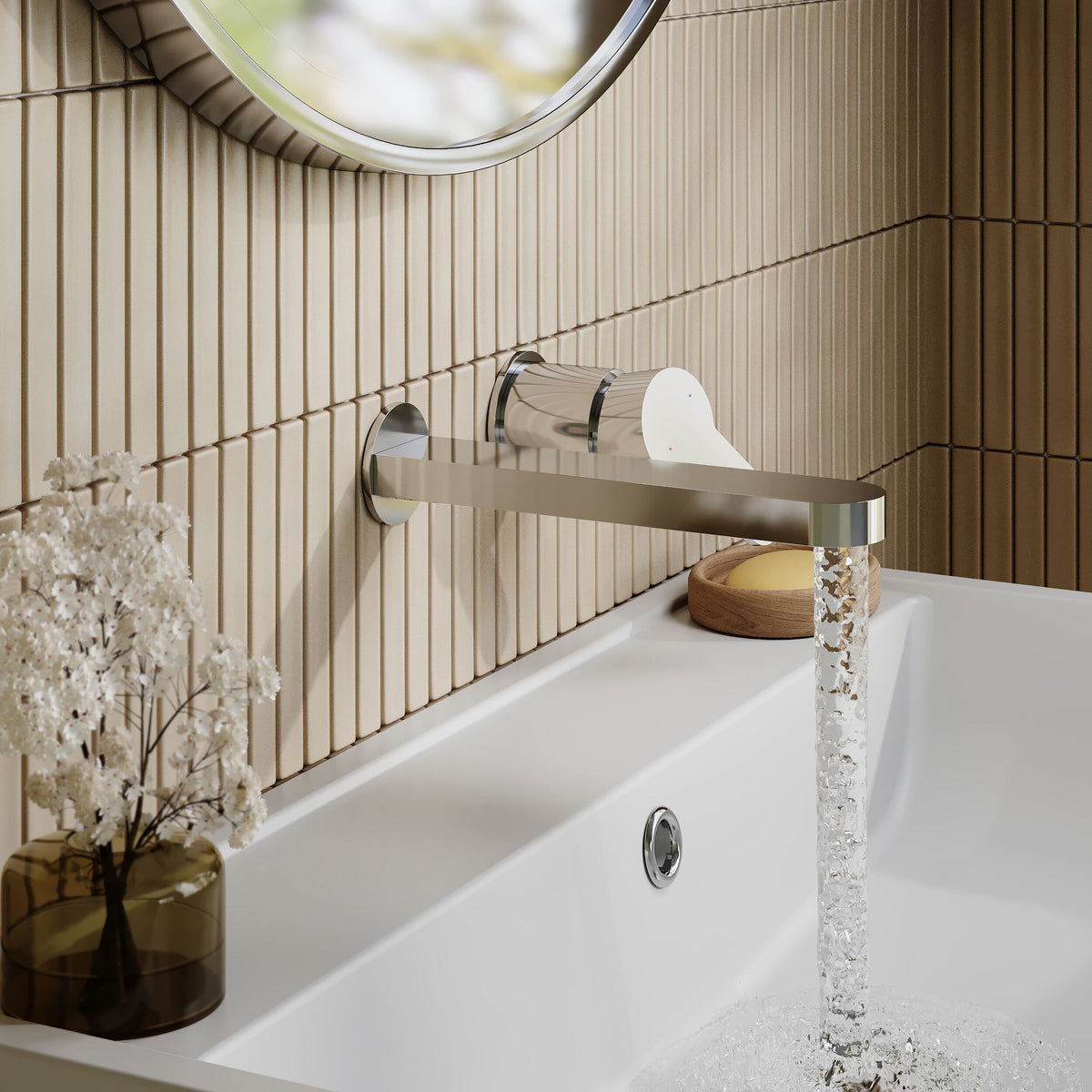 Modern Splash Chrome 2 Tap Hole Wall Mounted Basin Mixer 2 Tap Hole