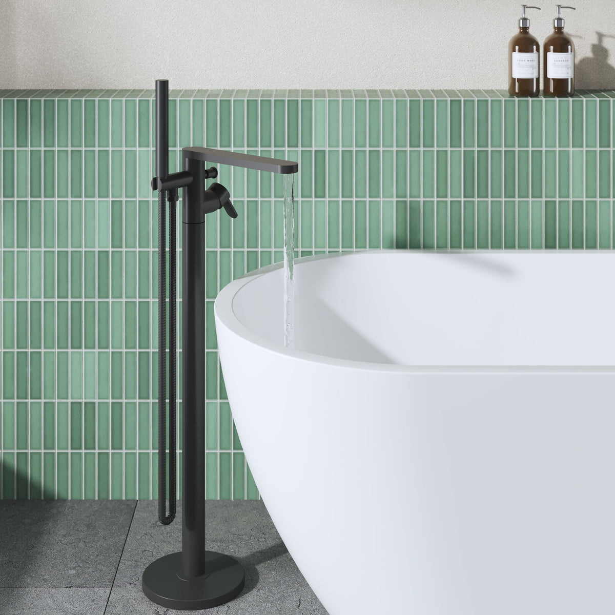 Modern Splash Matt Black Free Standing Bath Shower Mixer