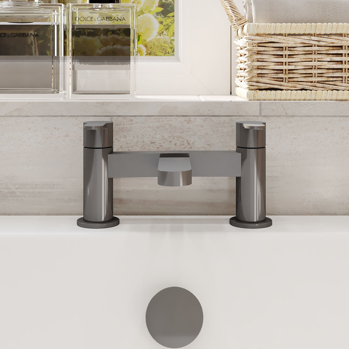 Modern Splash Deck Mounted Brushed Pewter Bath Filler