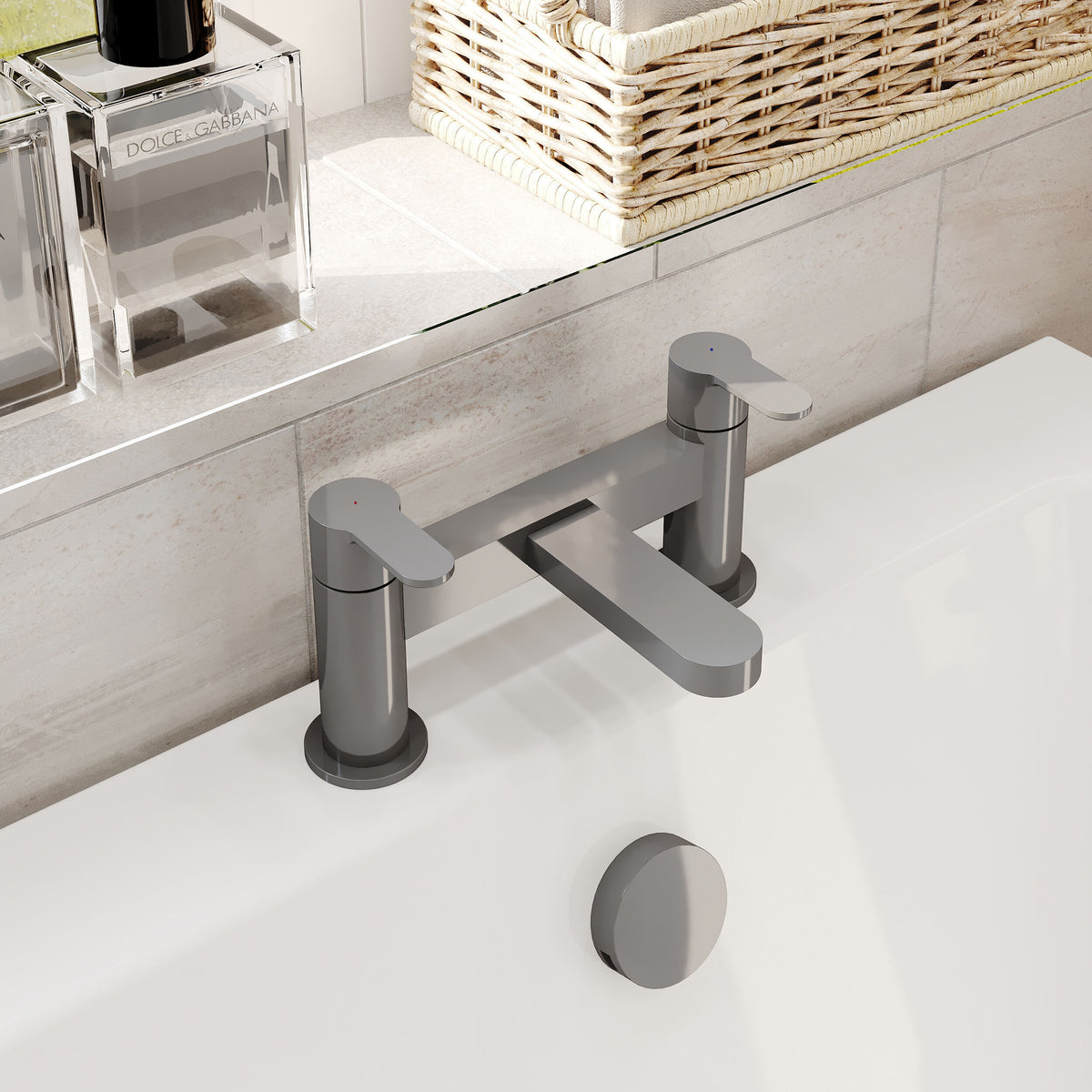 Modern Splash Deck Mounted Brushed Pewter Bath Filler