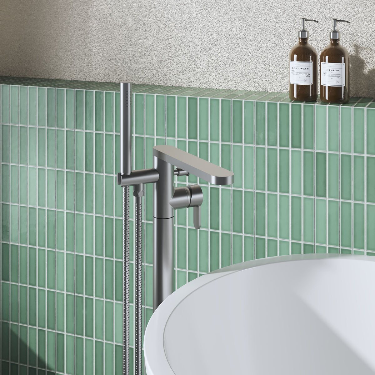 Modern Splash Brushed Pewter Freestanding Bath Shower Mixer