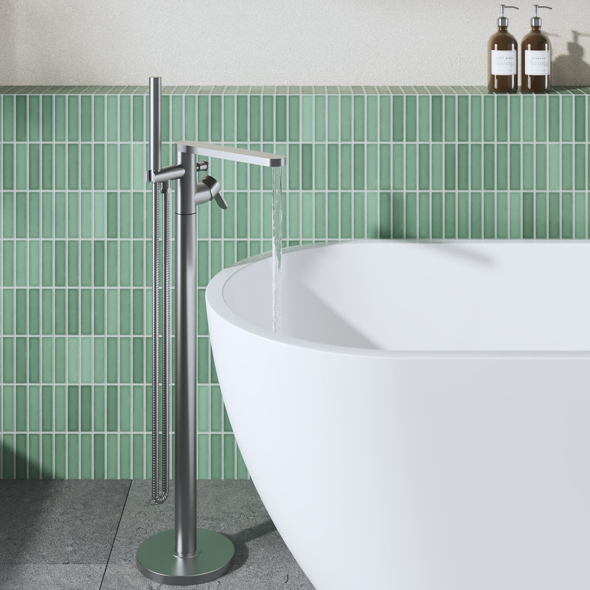 Modern Splash Brushed Pewter Freestanding Bath Shower Mixer