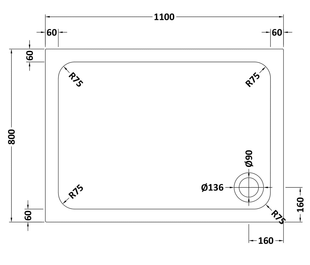 Shower Stone Tray Size
