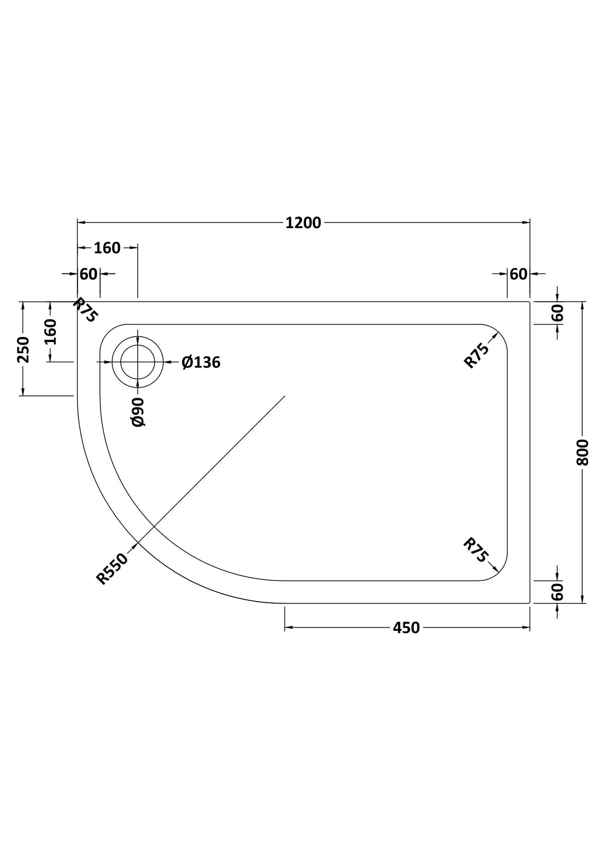 Shower Stone Tray Size