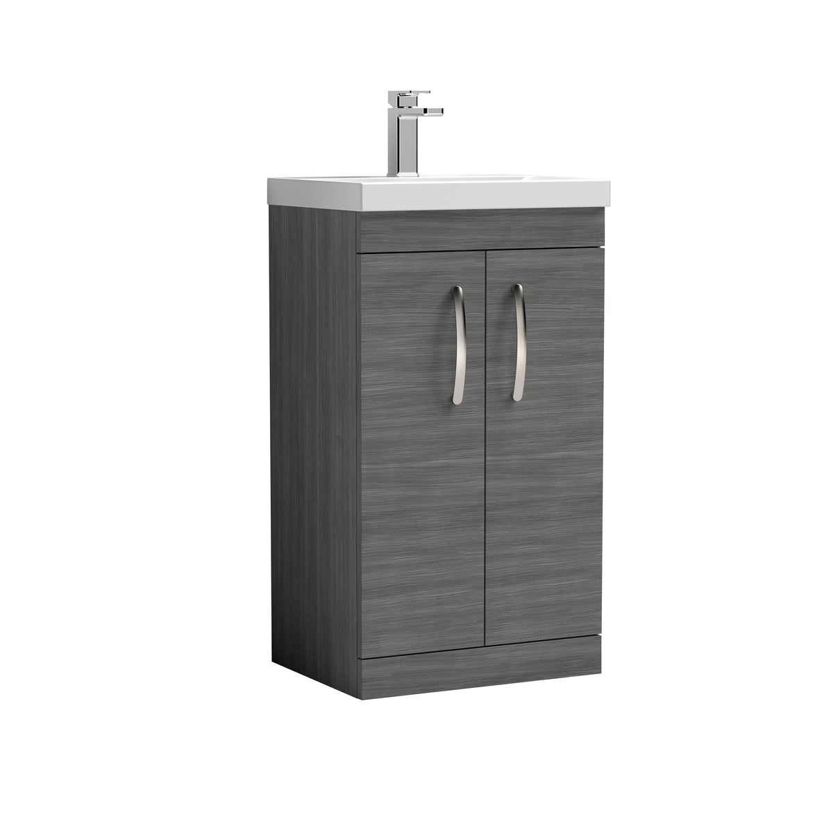 Modern Splash 500mm Anthracite Woodgrain 2 Door Floor Standing Vanity Unit With Mid-Edge Basin