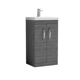 Modern Splash 500mm Anthracite Woodgrain 2 Door Floor Standing Vanity Unit With Mid-Edge Basin
