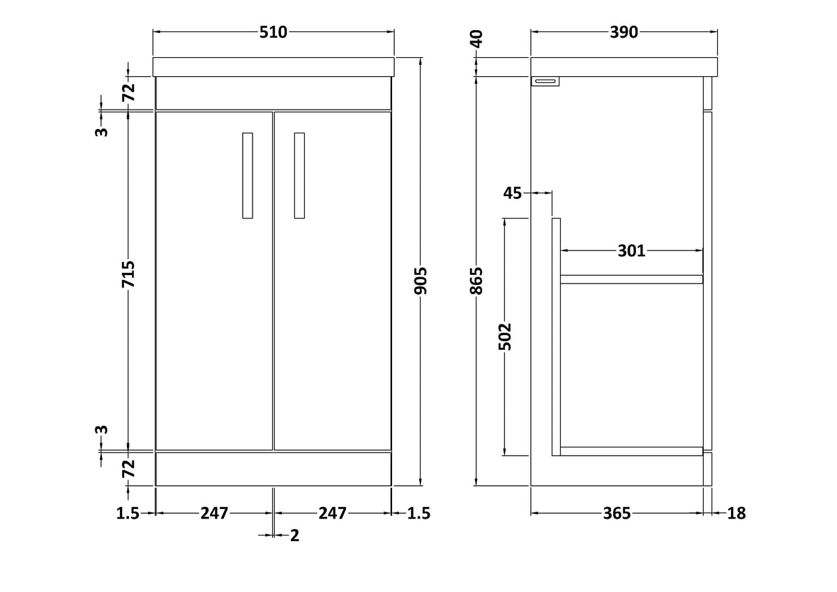 Modern Splash 500mm Anthracite Woodgrain 2 Door Floor Standing Vanity Unit With Mid-Edge Basin