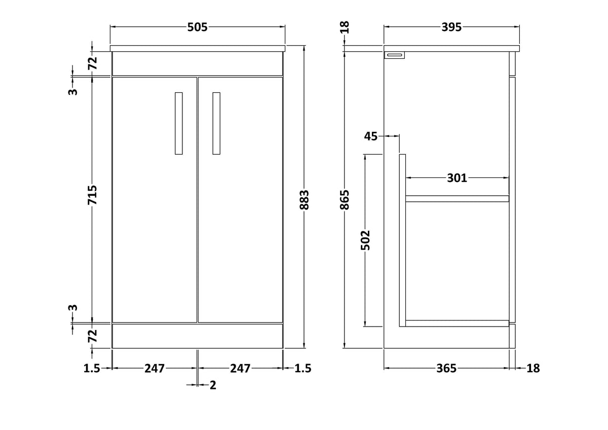 Modern Splash 500mm Anthracite Woodgrain 2 Door Floor Standing Vanity Unit With Minimalist Basin