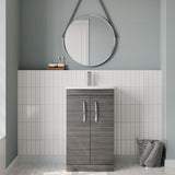 Modern Splash 500mm Anthracite Woodgrain 2 Door Floor Standing Vanity Unit With Curved Basin