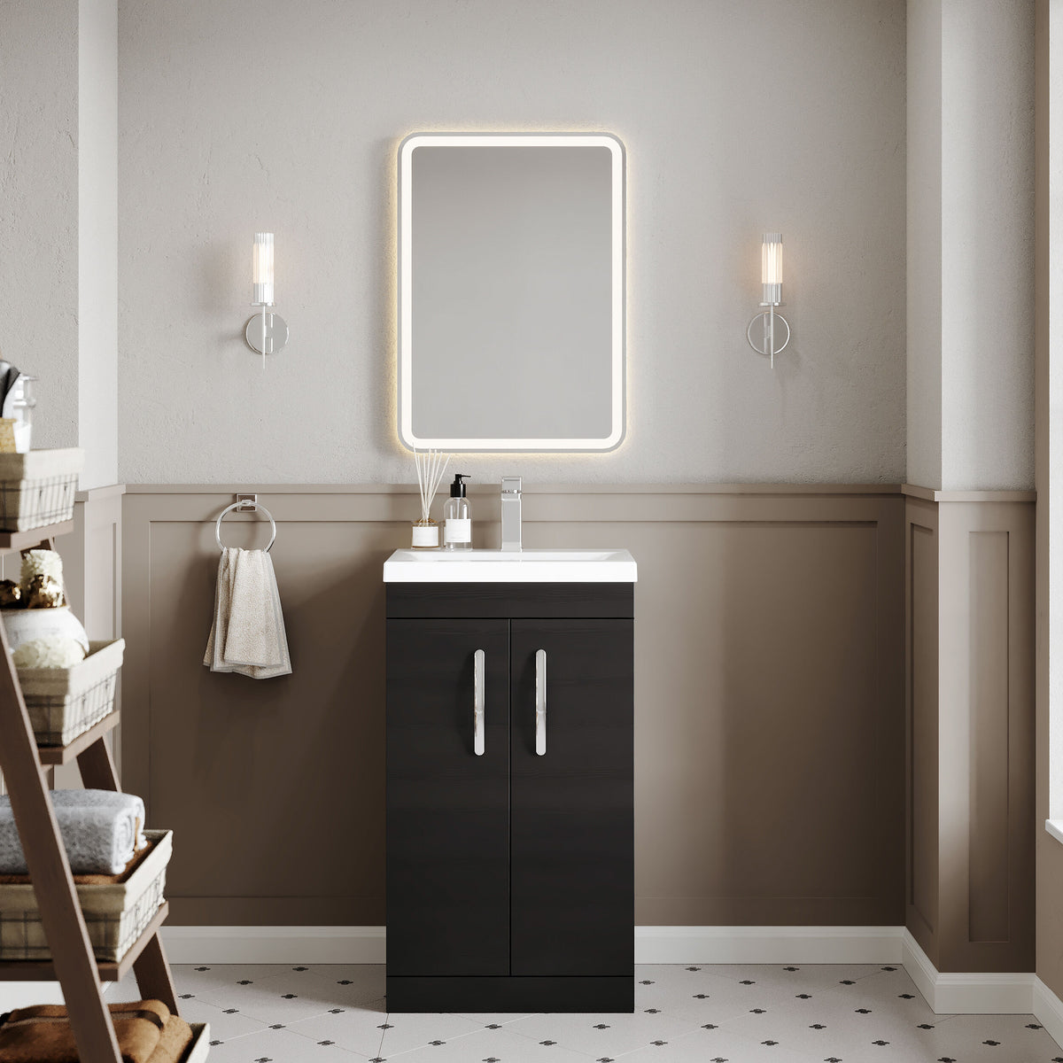 Modern Splash 500mm Charcoal Black 2 Door Floor Standing Vanity Unit With Mid-Edge Basin