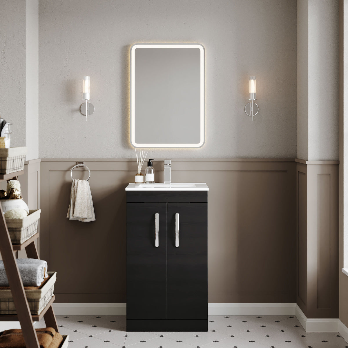 Modern Splash 500mm Charcoal Black 2 Door Floor Standing Vanity Unit With Minimalist Basin