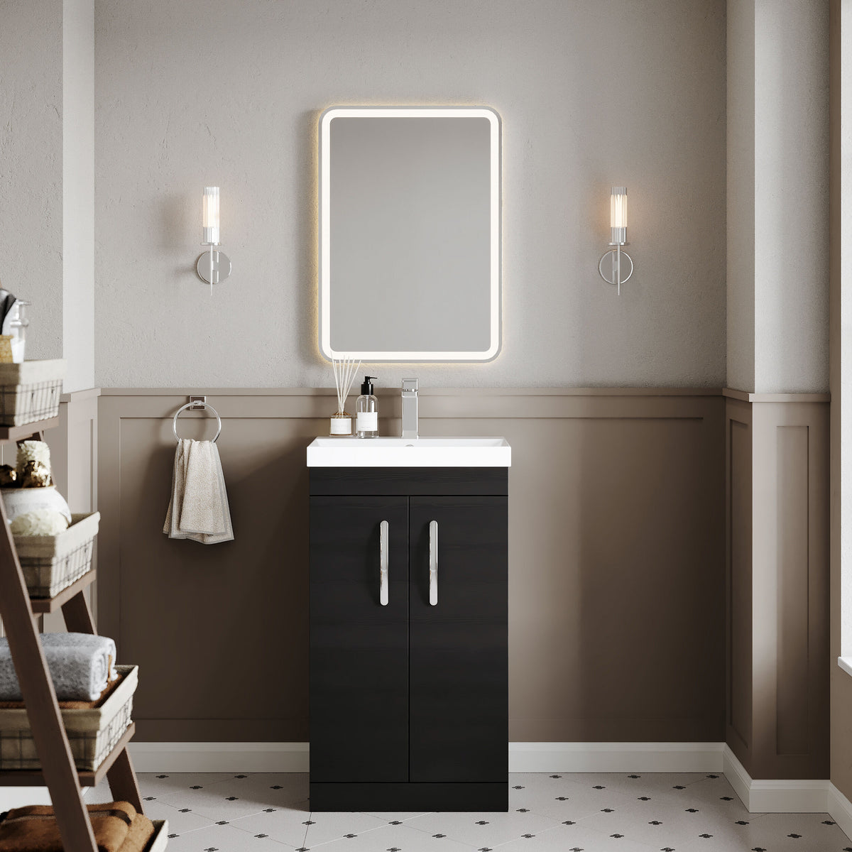 Modern Splash 500mm Charcoal Black 2 Door Floor Standing Vanity Unit With Thin Edge Basin
