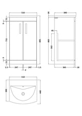 Modern Splash 500mm Charcoal Black 2 Door Floor Standing Vanity Unit With Curved Basin