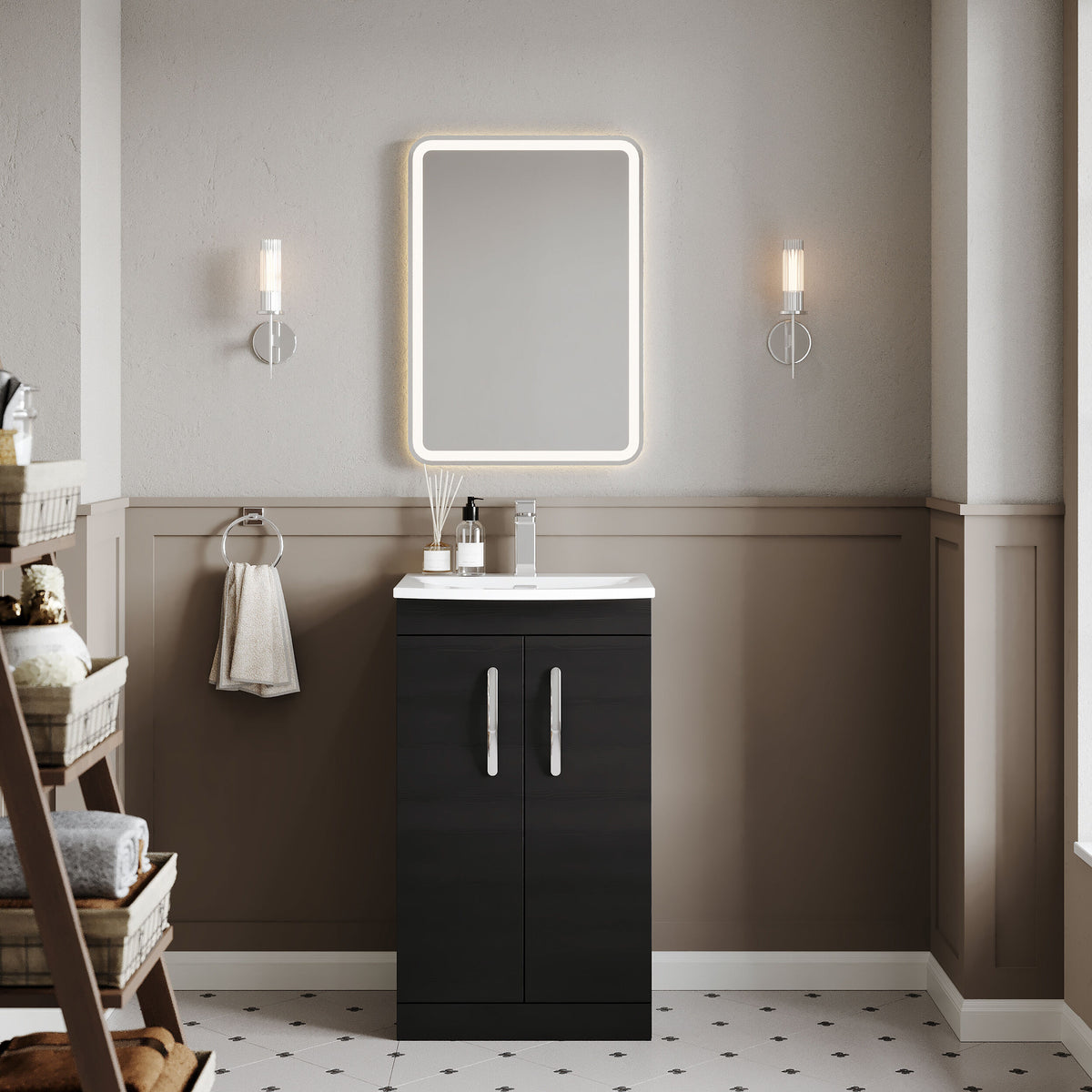 Modern Splash 500mm Charcoal Black 2 Door Floor Standing Vanity Unit With Curved Basin