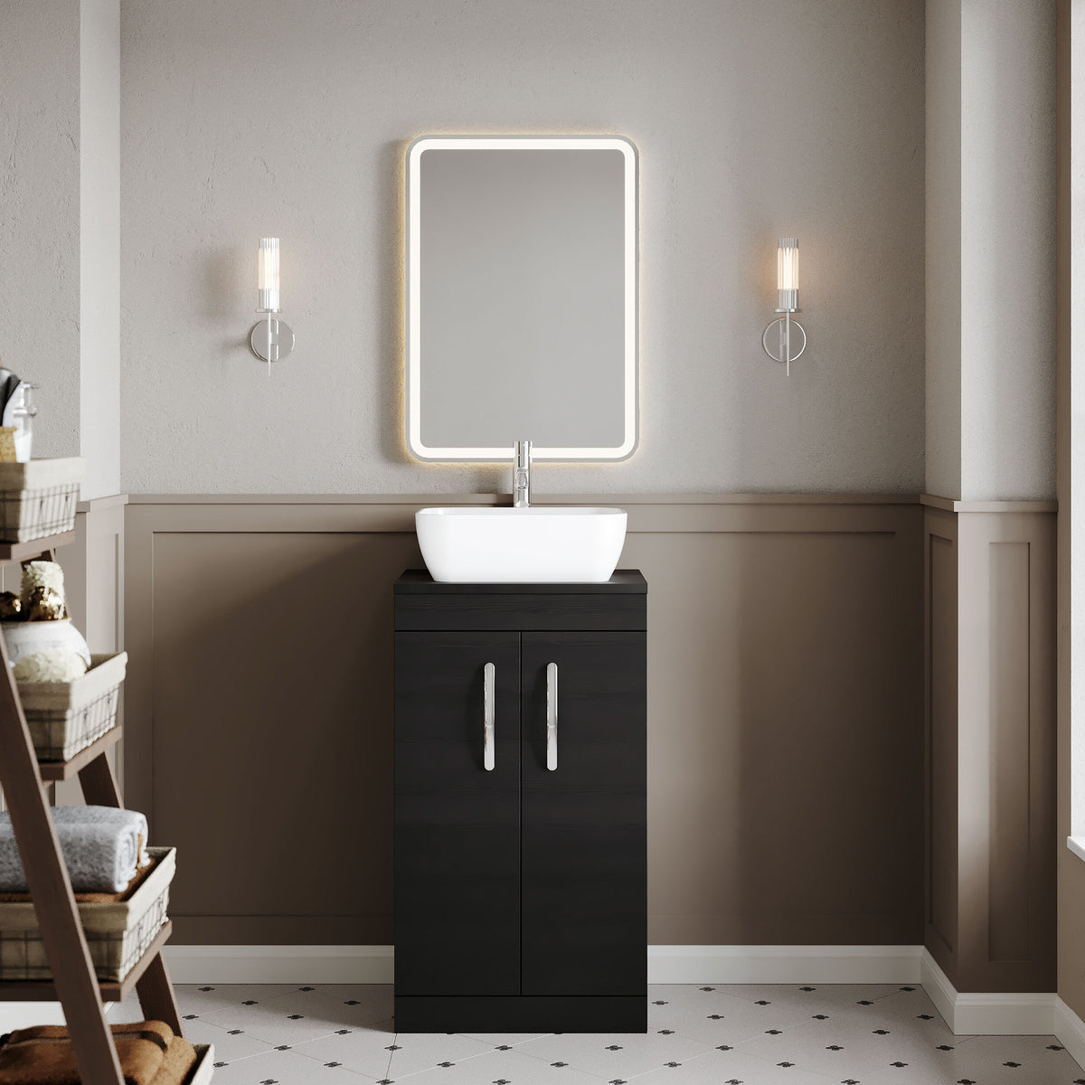 Modern Splash 500mm Charcoal Black 2 Door Floor Standing Vanity Unit With Co-ordinating Worktop