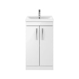 Modern Splash 500mm Gloss White 2 Door Floor Standing Vanity Unit With Mid-Edge Basin