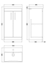 Modern Splash 500mm Gloss White 2 Door Floor Standing Vanity Unit With Thin Edge Basin