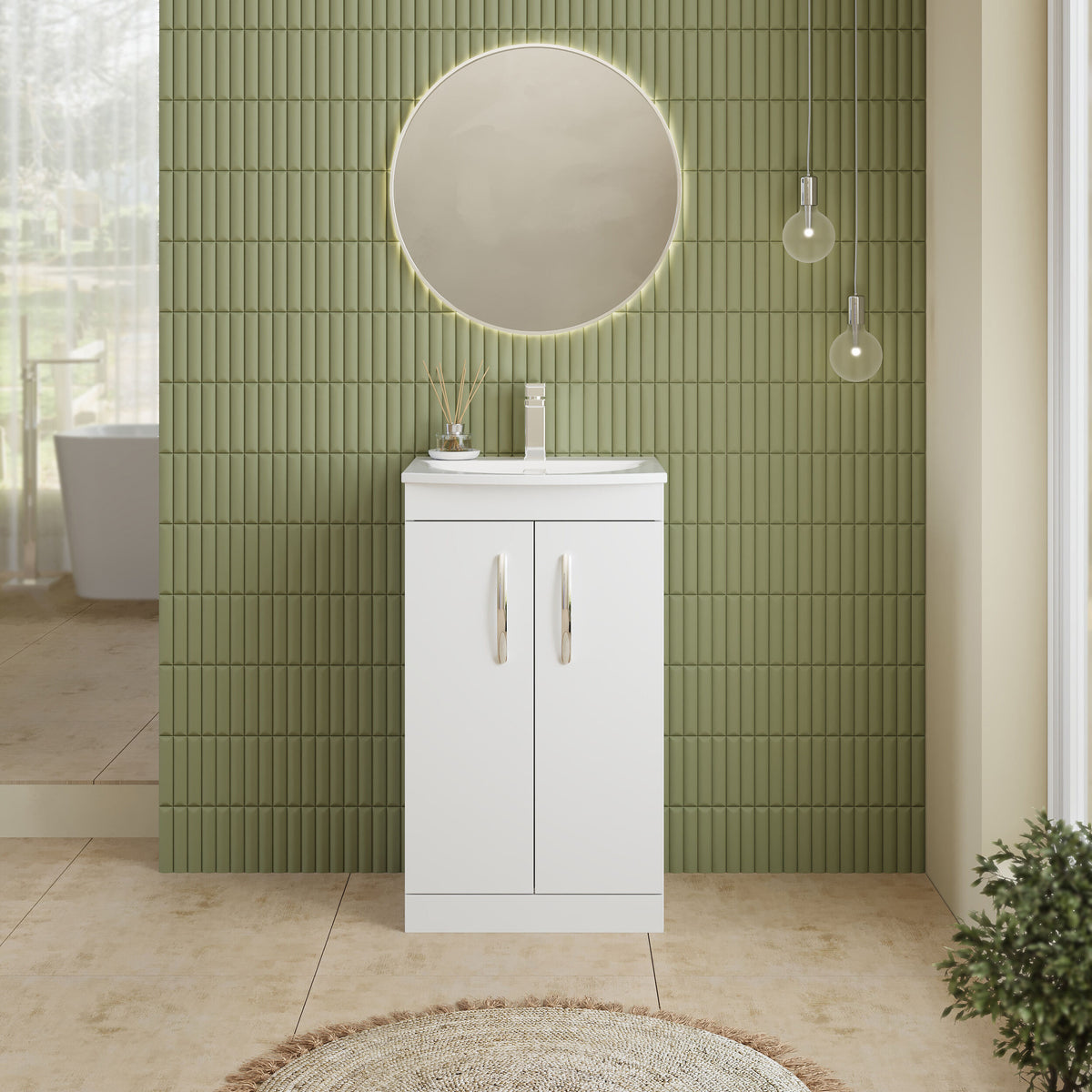 Modern Splash 500mm Gloss White 2 Door Floor Standing Vanity Unit With Curved Basin