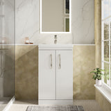 Modern Splash 500mm Gloss White 2 Door Floor Standing Vanity Unit With Co-ordinating Worktop