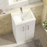 Modern Splash 500mm Gloss White 2 Door Floor Standing Vanity Unit With Co-ordinating Worktop