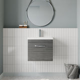 Modern Splash 500mm Anthracite Woodgrain 1 Drawer Wall Hung Vanity Unit With Mid-Edge Basin