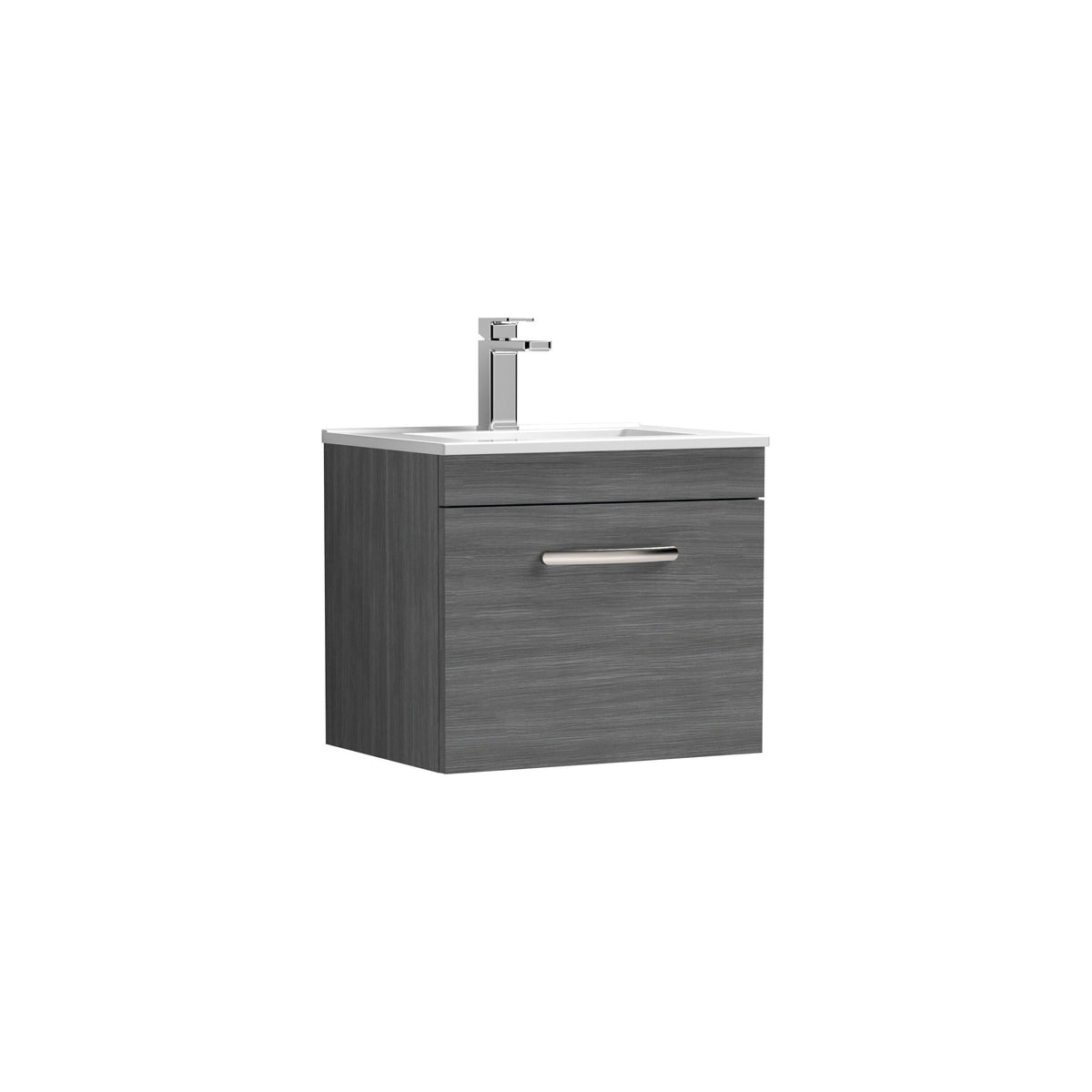 Modern Splash 500mm Anthracite Woodgrain 1 Drawer Wall Hung Vanity Unit With Minimalist Basin