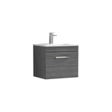 Modern Splash 500mm Anthracite Woodgrain 1 Drawer Wall Hung Vanity Unit With Minimalist Basin