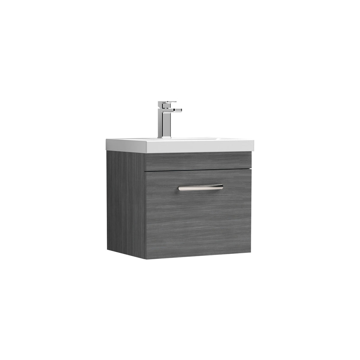 Modern Splash 500mm Anthracite Woodgrain 1 Drawer Wall Hung Vanity Unit With Thin Edge Basin
