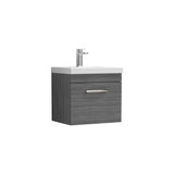 Modern Splash 500mm Anthracite Woodgrain 1 Drawer Wall Hung Vanity Unit With Thin Edge Basin