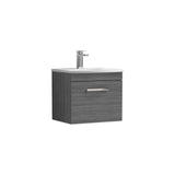 Modern Splash 500mm Anthracite Woodgrain 1 Drawer Wall Hung Vanity Unit With Curved Basin