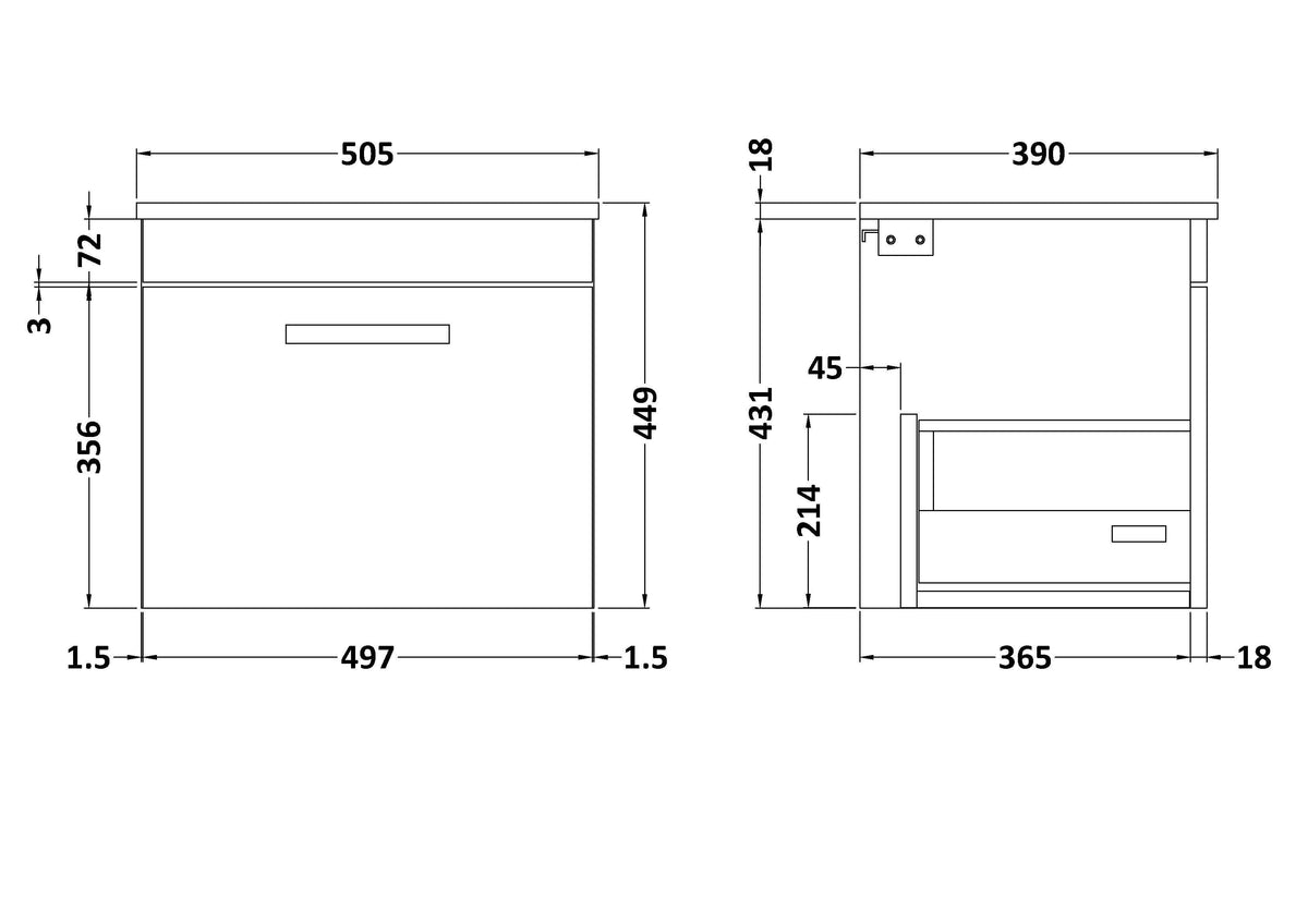 Modern Splash 500mm Wall Hung Vanity Unit With Co-ordinating Worktop