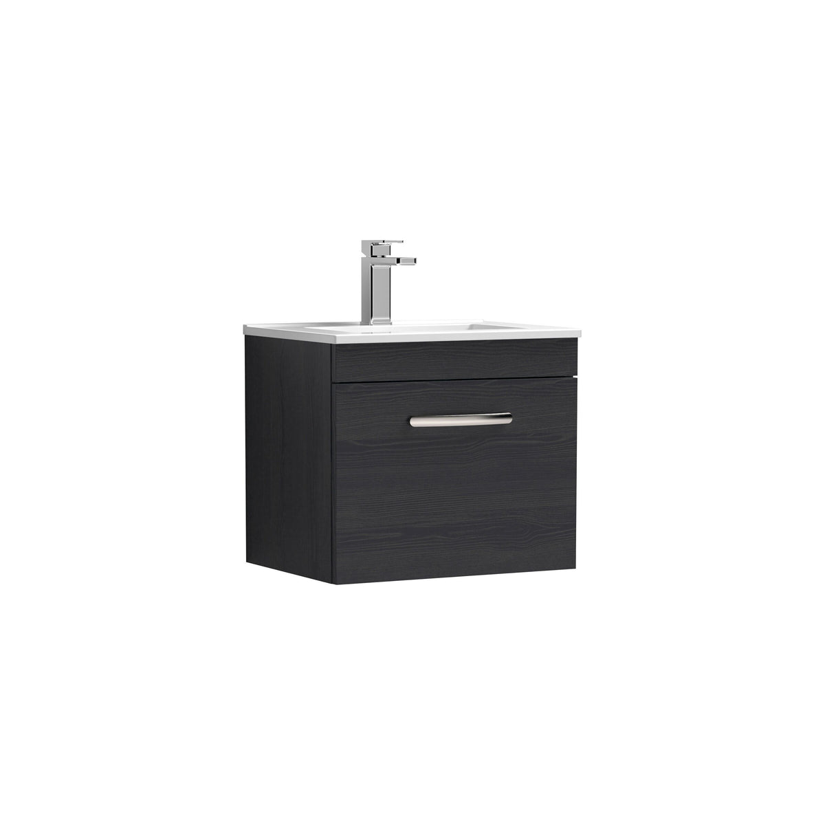 Modern Splash 500mm Charcoal Black 1 Drawer Wall Hung Vanity Unit With Minimalist Basin