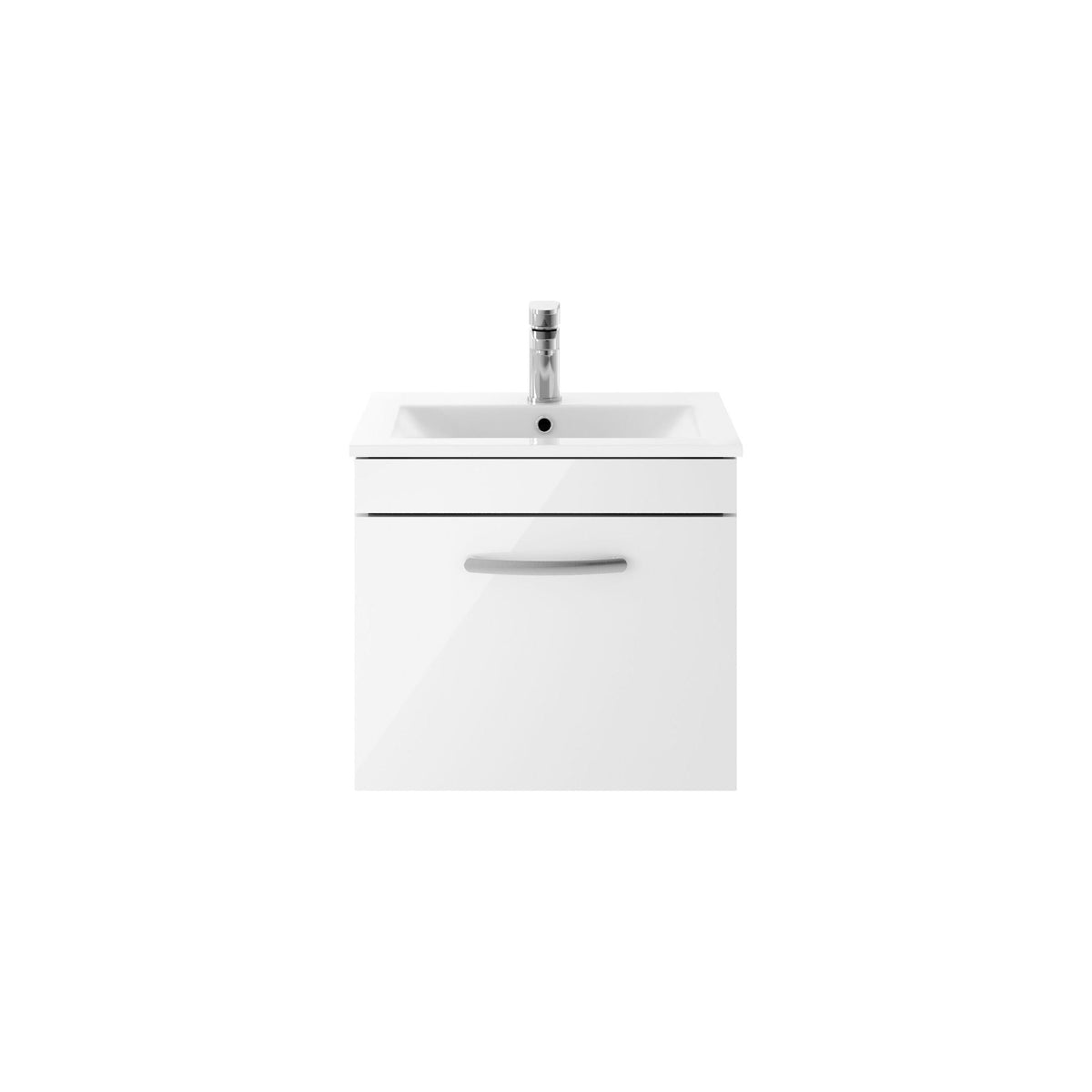 Modern Splash 500mm Gloss White 1 Drawer Wall Hung Vanity Unit With Minimalist Basin