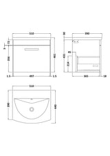 Modern Splash 500mm Gloss White 1 Drawer Wall Hung Vanity Unit With Curved Basin
