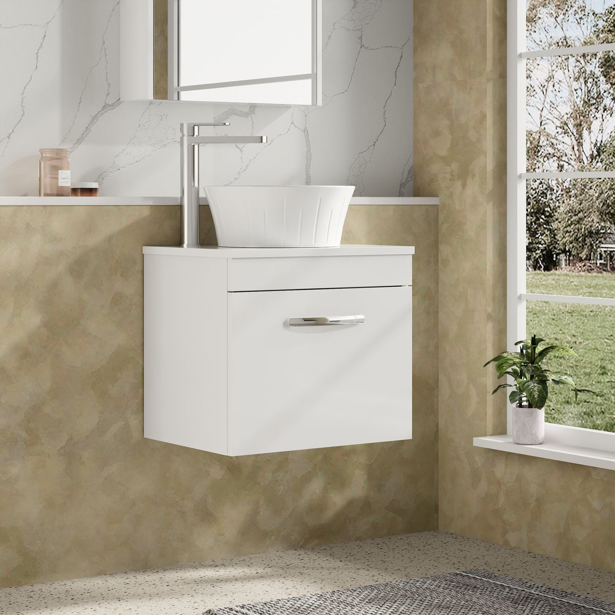 Modern Splash 500mm Gloss White 1 Drawer Wall Hung  Vanity Unit With Co-ordinating Worktop