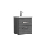 Modern Splash 500mm Anthracite Woodgrain 2 Drawer Wall Hung Vanity Unit With Thin Edge Basin