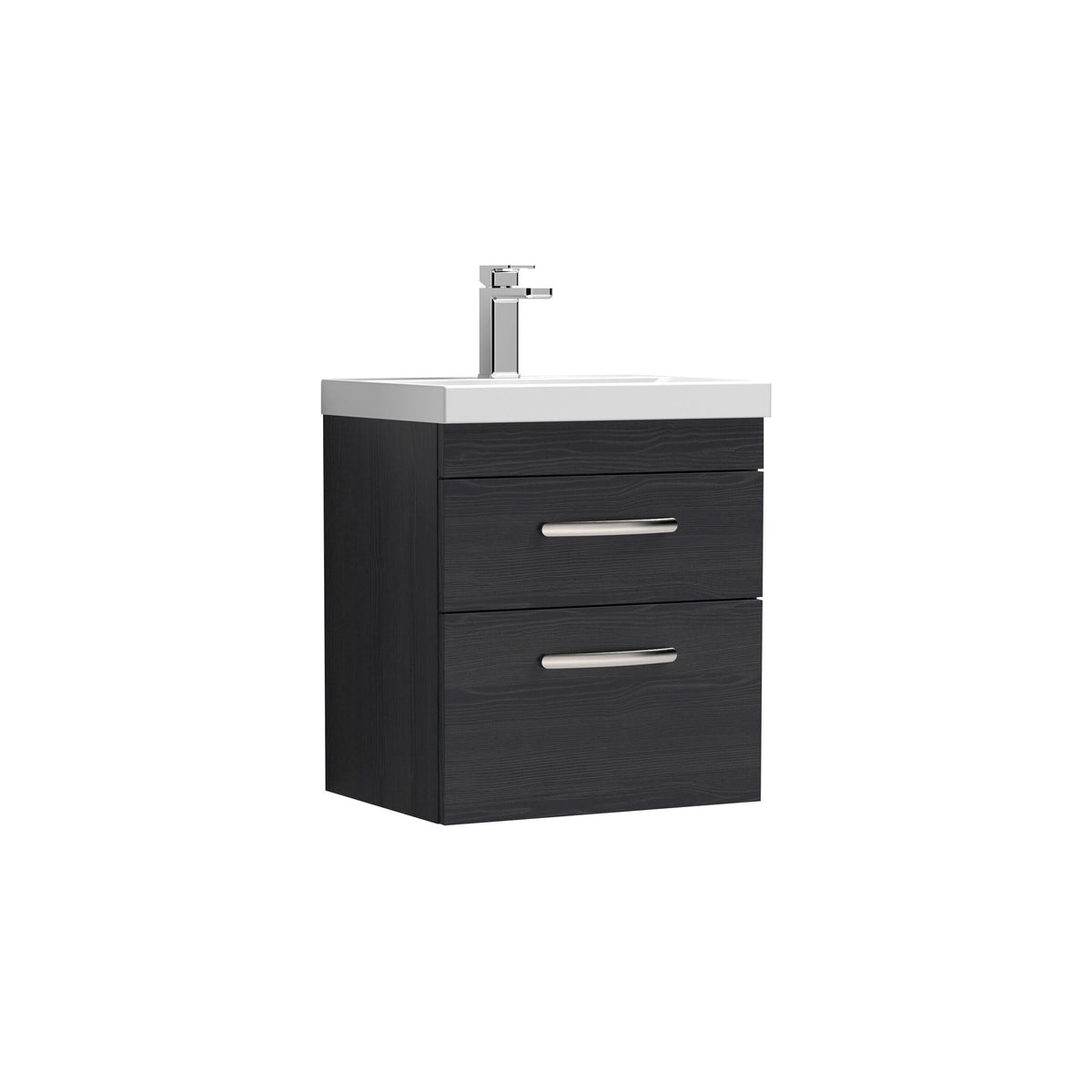 Modern Splash 500mm Charcoal Black 2 Drawer Wall Hung Vanity Unit With Mid-Edge Basin