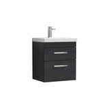 Modern Splash 500mm Charcoal Black 2 Drawer Wall Hung Vanity Unit With Mid-Edge Basin