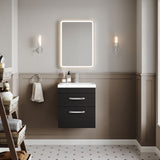 Modern Splash 500mm Charcoal Black 2 Drawer Wall Hung Vanity Unit With Mid-Edge Basin