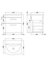 Modern Splash 500mm Charcoal Black 2 Drawer Wall Hung Vanity Unit With Curved Basin