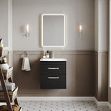 Modern Splash 500mm Charcoal Black 2 Drawer Wall Hung Vanity Unit With Curved Basin