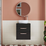 Modern Splash 500mm Charcoal Black 2 Drawer Wall Hung Vanity Unit With Co-ordinating Worktop