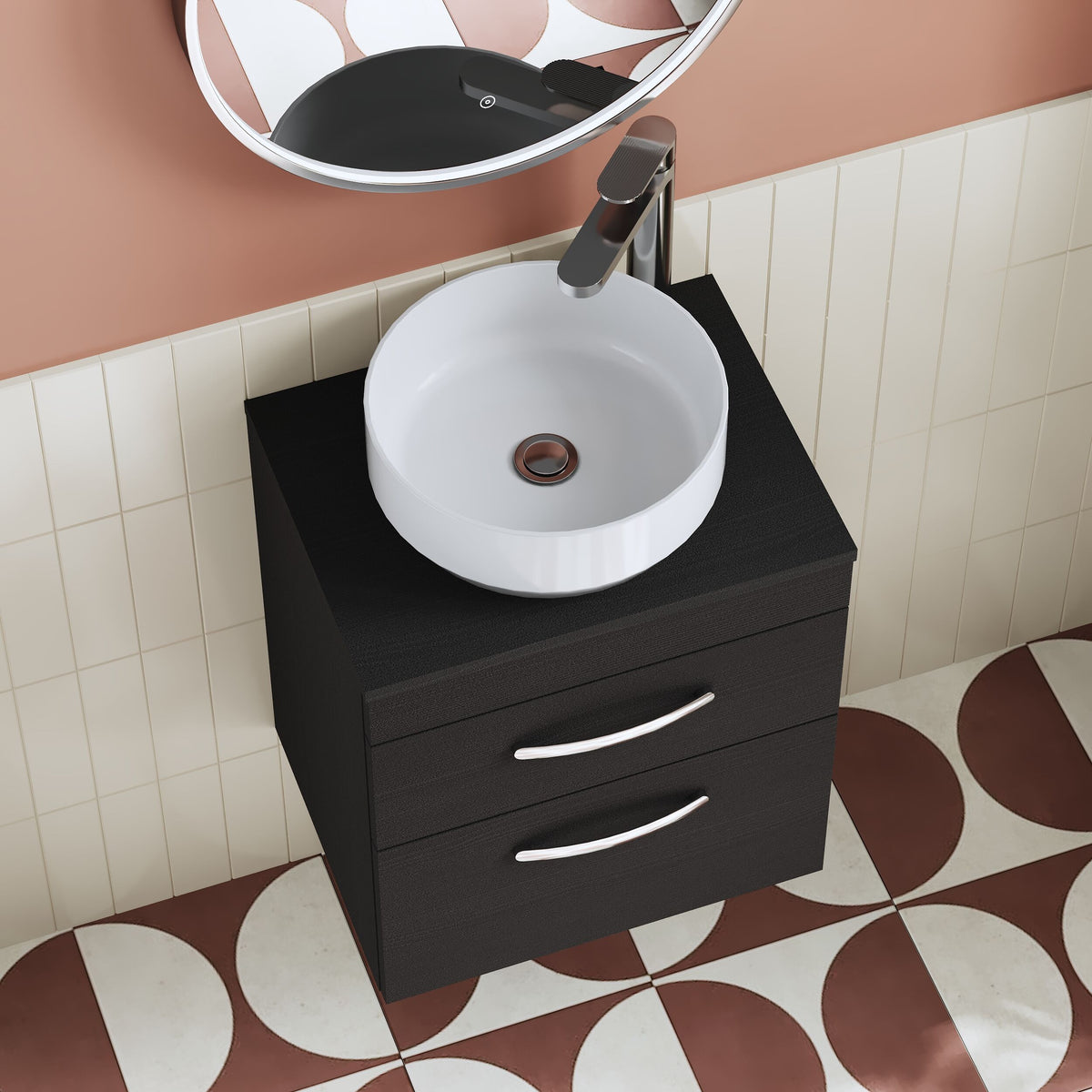 Modern Splash 500mm Charcoal Black 2 Drawer Wall Hung Vanity Unit With Co-ordinating Worktop