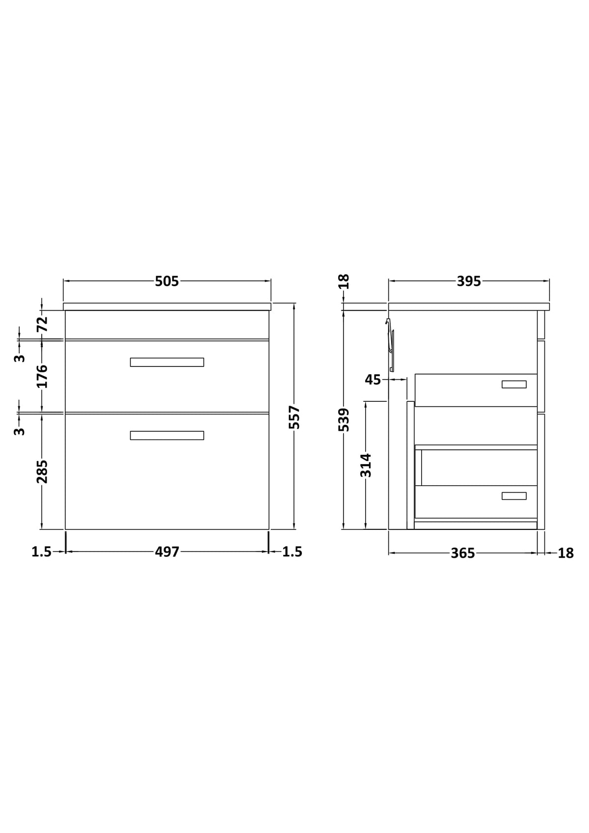 Modern Splash 500mm Gloss White 2 Drawer Wall Hung Vanity Unit With Minimalist Basin