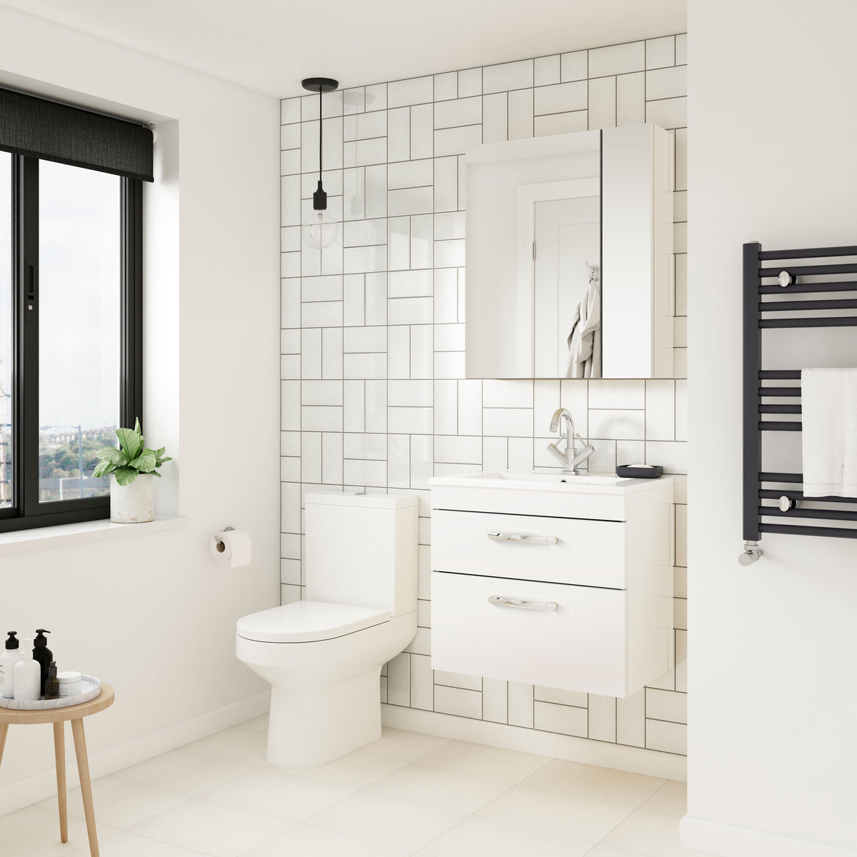 Modern Splash 500mm Gloss White 2 Drawer Wall Hung Vanity Unit With Thin Edge Basin