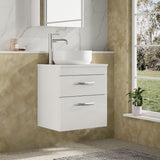 Modern Splash 500mm Gloss White 2 Drawer Wall Hung  Vanity Unit With Co-ordinating Worktop