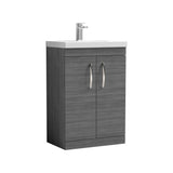 Modern Splash 600mm Anthracite Woodgrain 2 Door Floor Standing Vanity Unit With Mid-Edge Basin