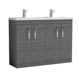 Modern Splash 1200mm Anthracite Woodgrain 4 Door Floor Standing Cabinet With 2 Tap Hole Polymarble basin
